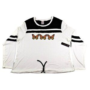 Womens Butterfly Pullover Shirt NWT Black on White String Tie Bottom 3X  JH1050
